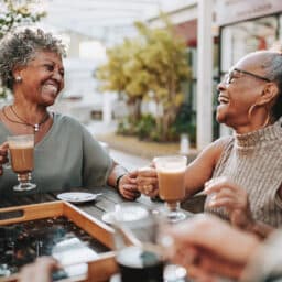 Friends connecting at a local coffee shop.