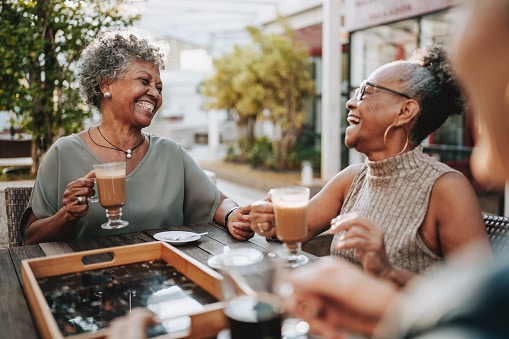 Friends connecting at a local coffee shop.